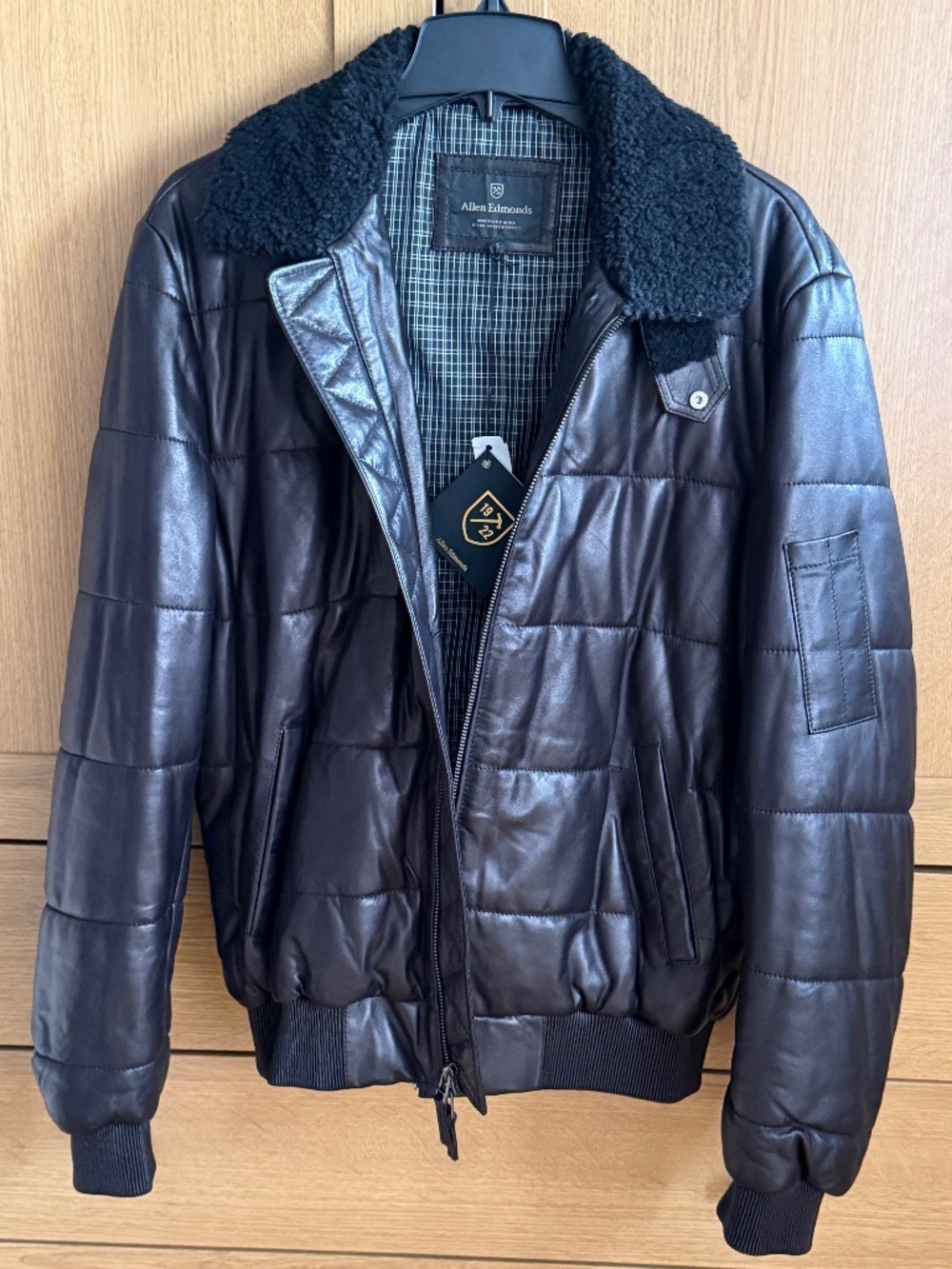 Allen Edmonds Mens Aviator Black Leather Bomber Jacket Size S Brand New With Tag